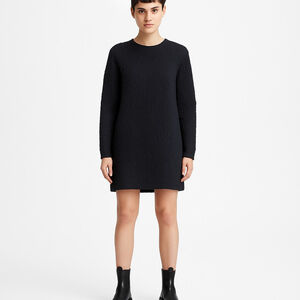 COS Black Textured Jersey Knit Long Sleeve Shift Dress Size M Minimalist Modern